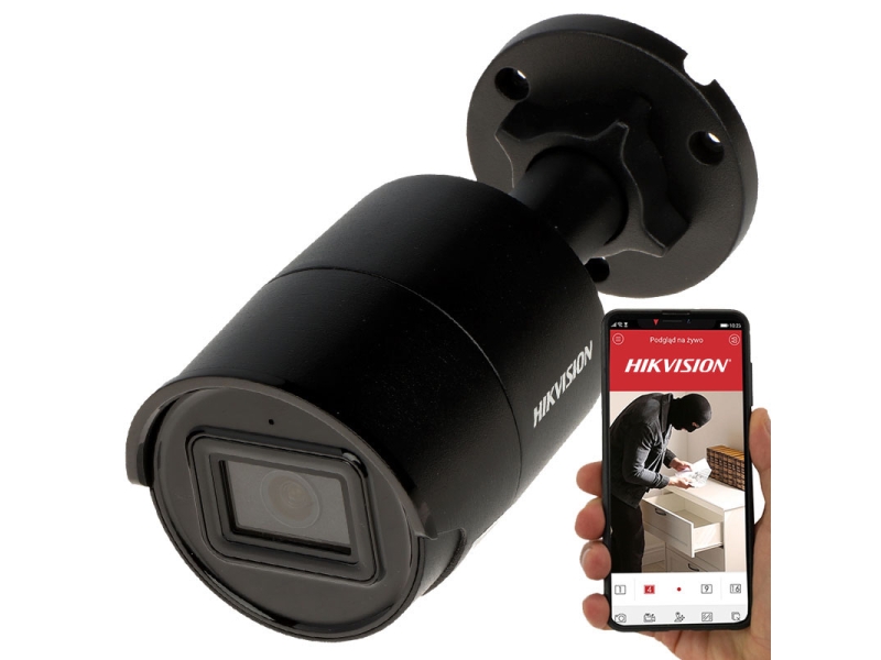 Monitoring zewnętrzny zestaw 8 kamer Hikvision IP DS-2CD2086G2-IU(2.8MM)(C)(BLACK) ACUSENSE DARKFIGHTER 8Mpx PoE